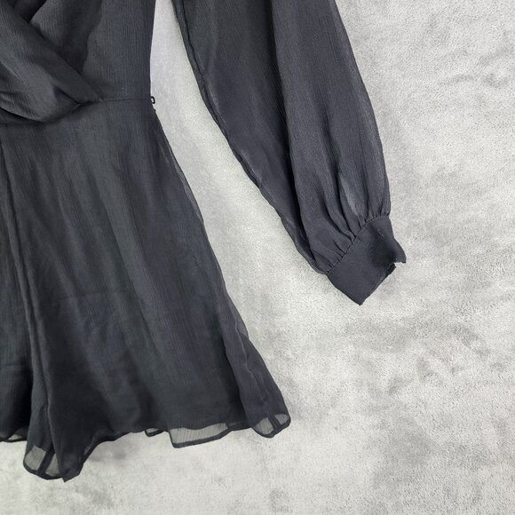 Women's Black Express Romper Long Sleeve Wrap V Neck 100% Polyester Size XS - Picture 5 of 14